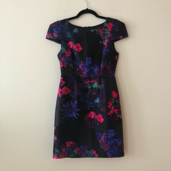 Tibi Dark Floral Print Silk Cap Sleeve Dress - Picture 3 of 10